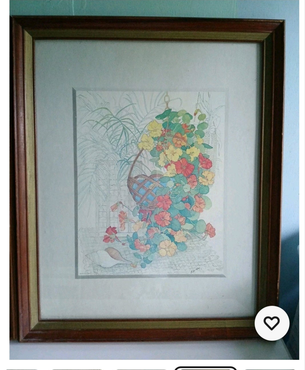 E M. May Lithographs 1976 D.A.C.NY Set Of 2 In Wooden Frames 70's Modern Design