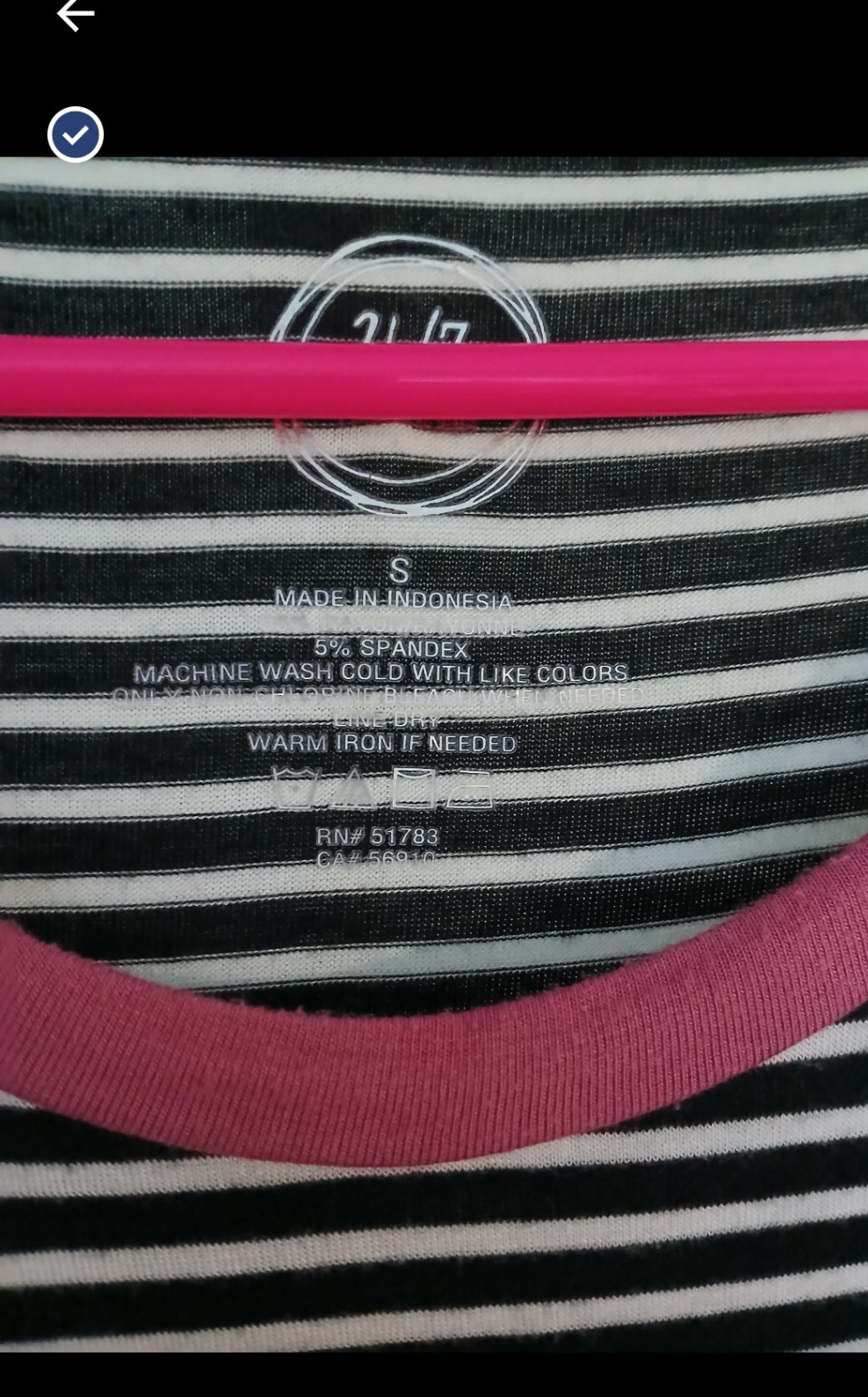 Women's 24/7 Two Tone Pink & Black Striped Tee Shirt Size Small - 3/4 Sleeves