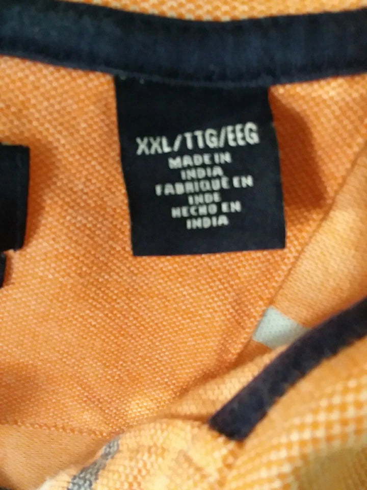 CHAPS Mens XXL Polo Shirt - Short Sleeve Orange and Gray Stripe