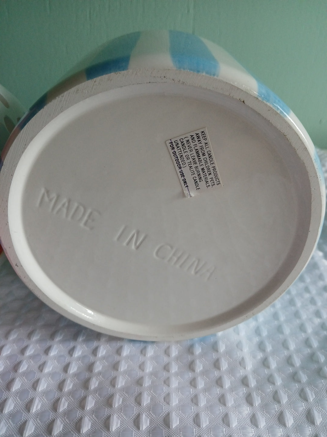 9" candle holder stand and shade, blue and pink with butterfly theme