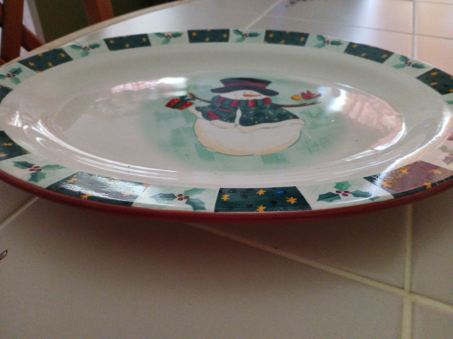 Snowman & Cardinal Christmas Platter