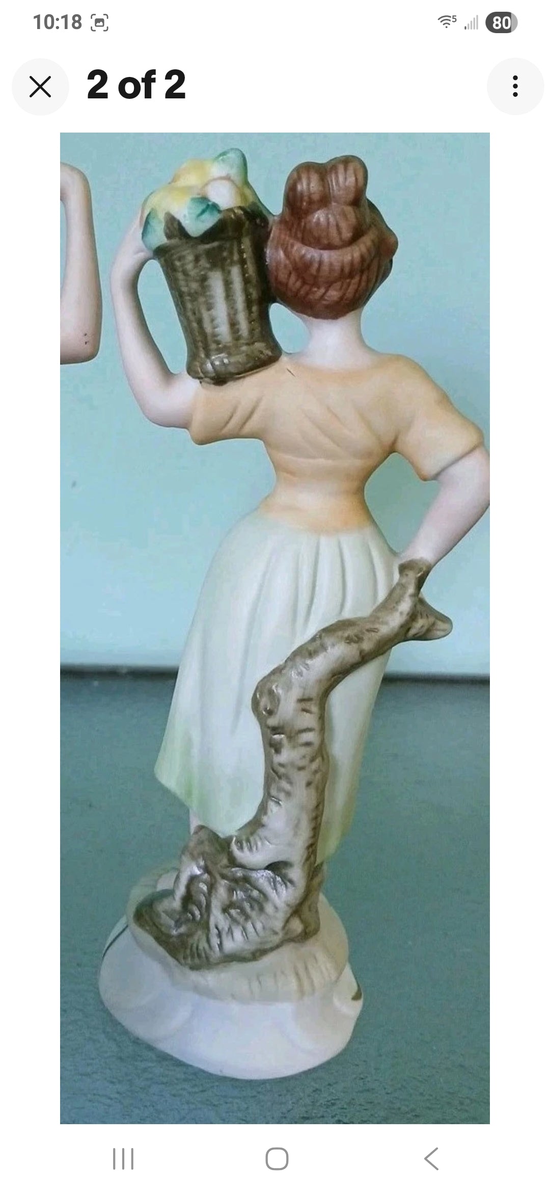 Vintage Hand Painted FBIA Porcelain Figurine - Peasant Woman Harvesting Fruit