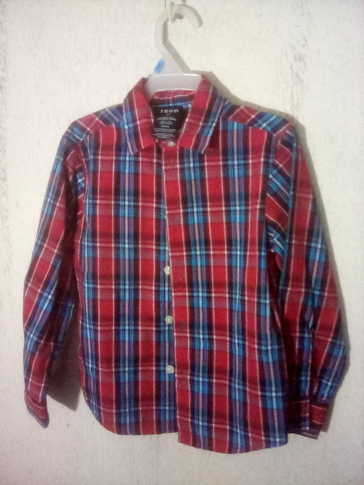 IZOD Red & Blue Plaid Boys Button Down Long Sleeve Shirt - Size 5T