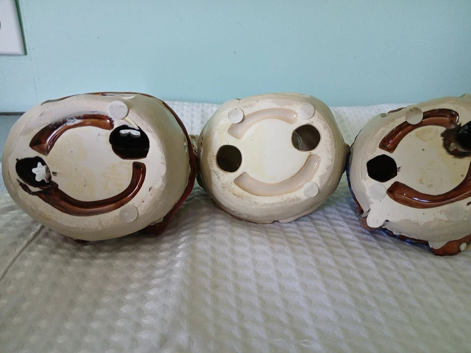 Snowman Family candle holders Gold Trim ,wearing Hats And Scarfs