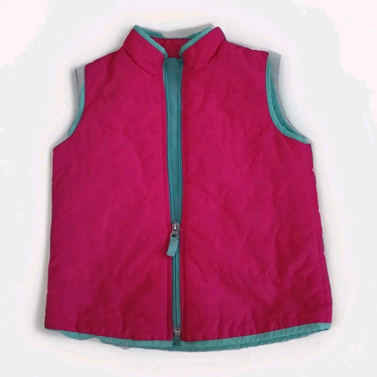 Girls JK Hot Pink & Turquoise Puffer Vest - Sz 6/7 Zip up