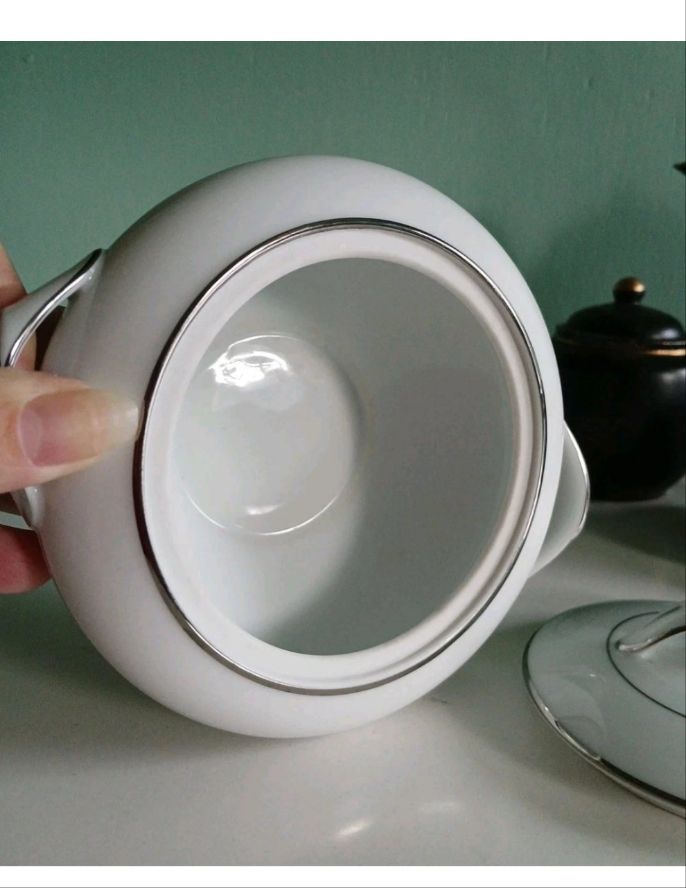 Noritake China  (Derry 5931) Sugar Bowl & Lid White with Silver Trim