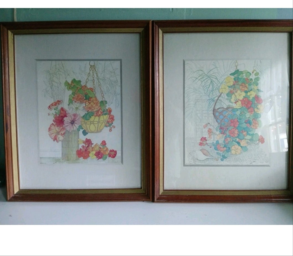 E M. May Lithographs 1976 D.A.C.NY Set Of 2 In Wooden Frames 70's Modern Design