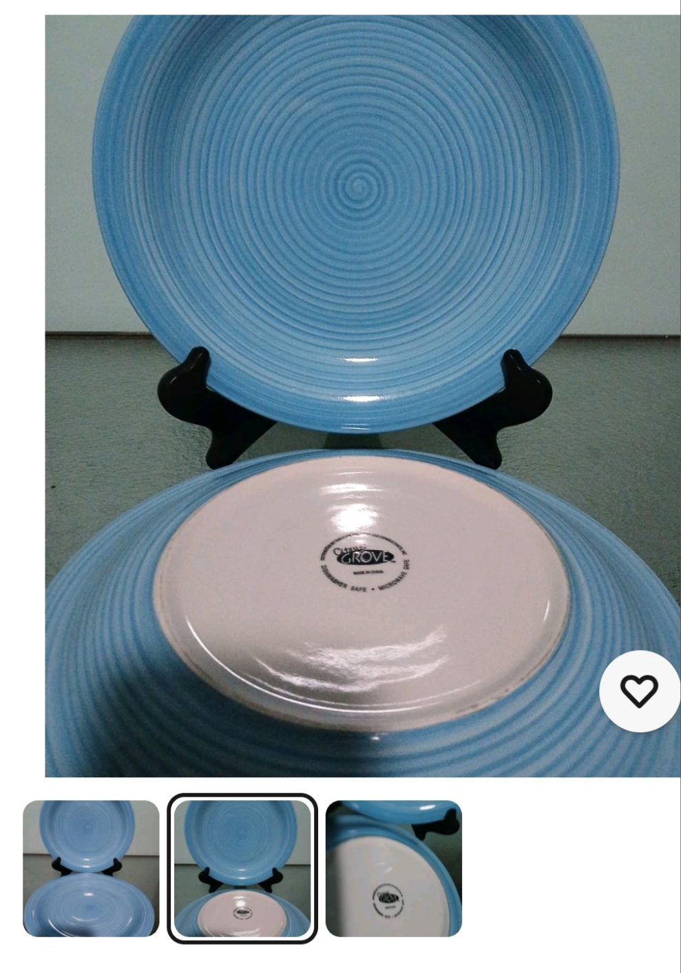 Stoneware Dinner Plates 10.5in Set of 2 Citrus Grove Aqua Blue Swirl