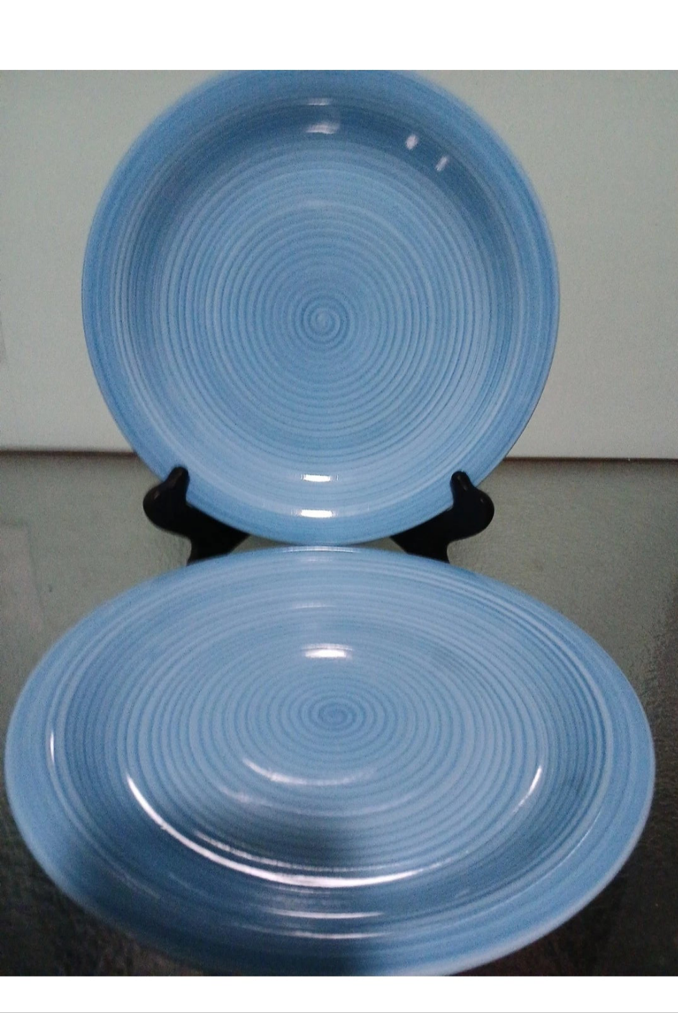 Stoneware Dinner Plates 10.5in Set of 2 Citrus Grove Aqua Blue Swirl