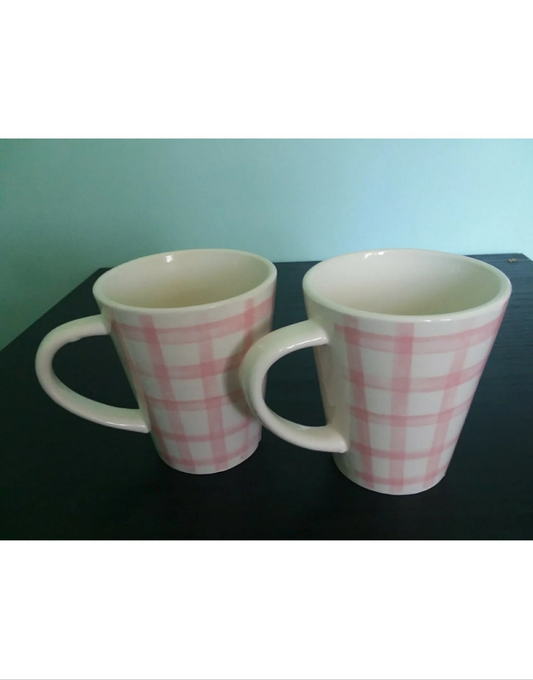 Modern Southern Home Set of 2 Coffee Mugs, Pink Checkerboard Cups