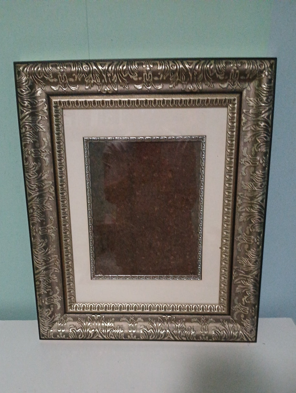 8 x 10  wood carved silver painted wall hanging frame,Matted for portrait