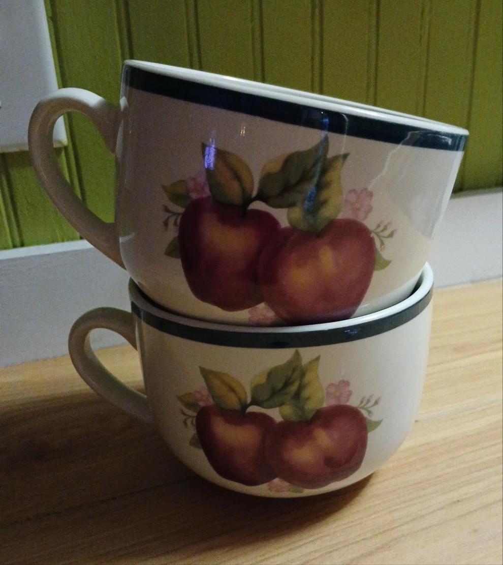 Set of 2 Large Soup Mugs Stoneware Apple Designs
