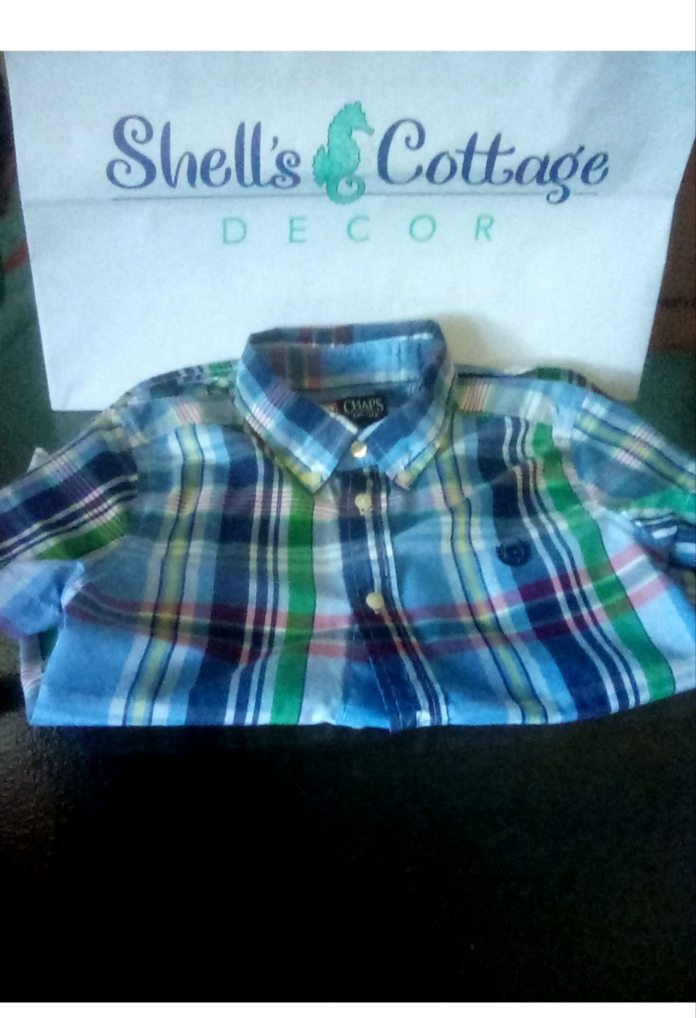 CHAPS Boys Short Sleeve Blue Plaid Shirt - Size 7