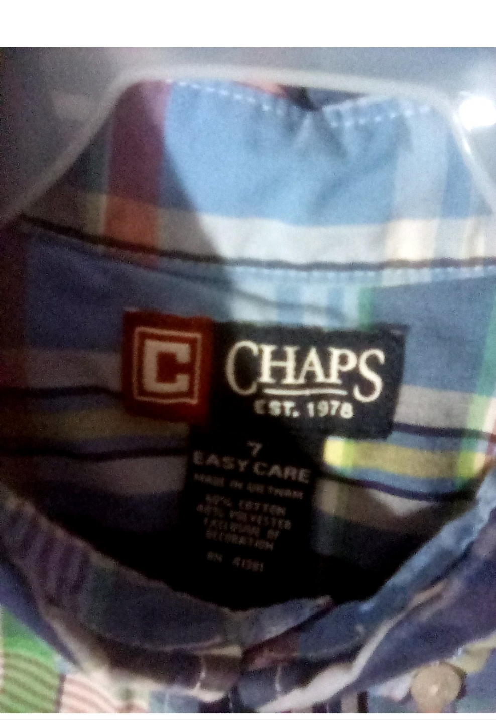 CHAPS Boys Short Sleeve Blue Plaid Shirt - Size 7
