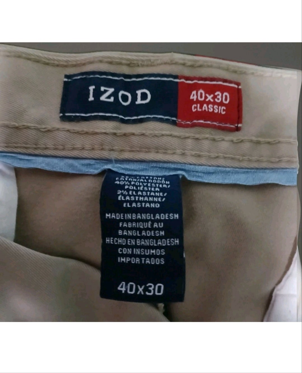 Izod Men's Classic Fit Flat Front Pants 40x30 - 2 Pair Black & Tan