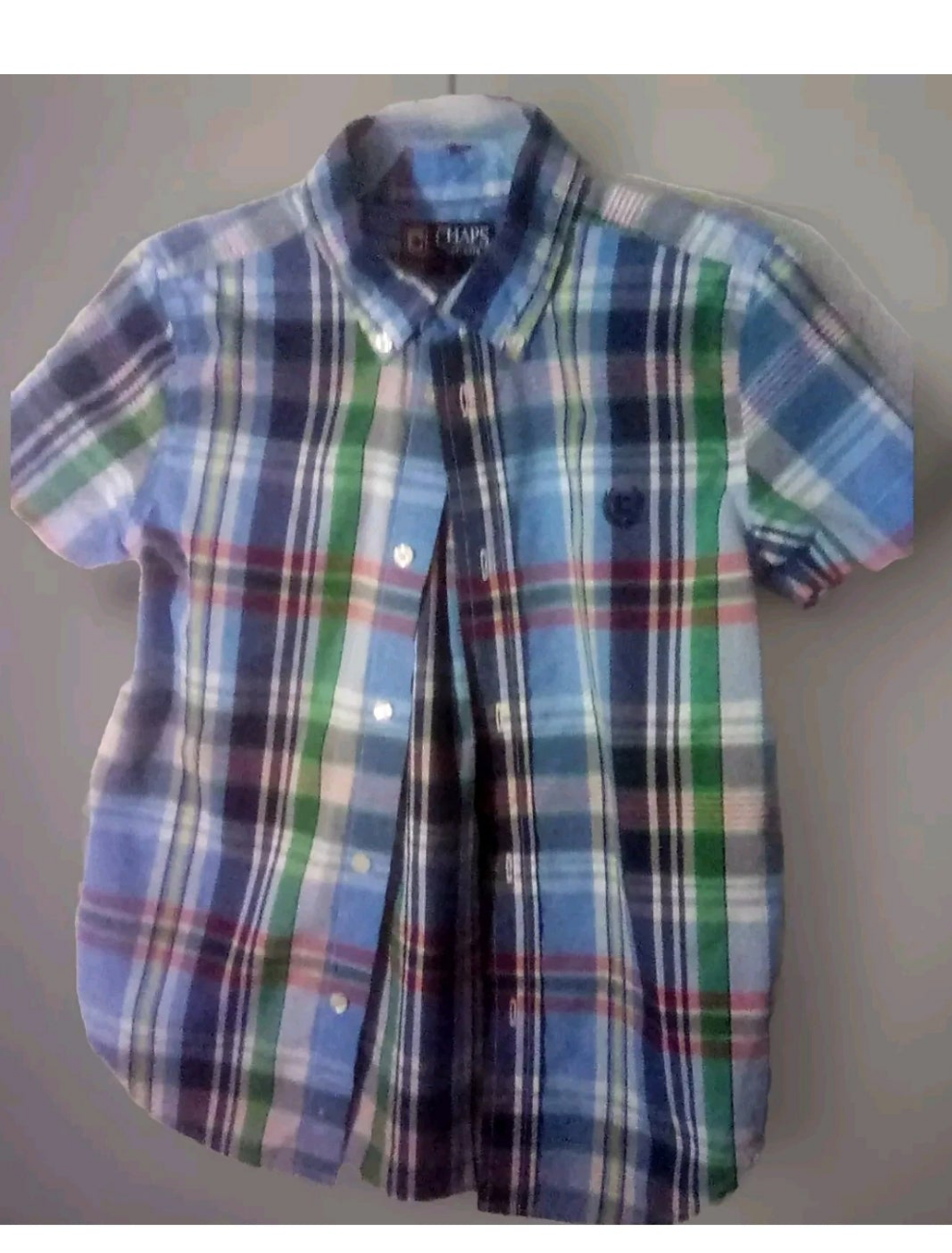 CHAPS Boys Short Sleeve Blue Plaid Shirt - Size 7