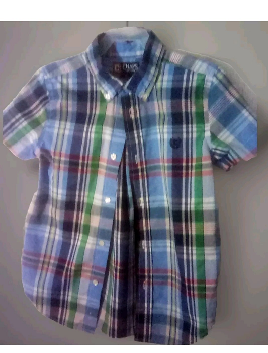 CHAPS Boys Short Sleeve Blue Plaid Shirt - Size 7