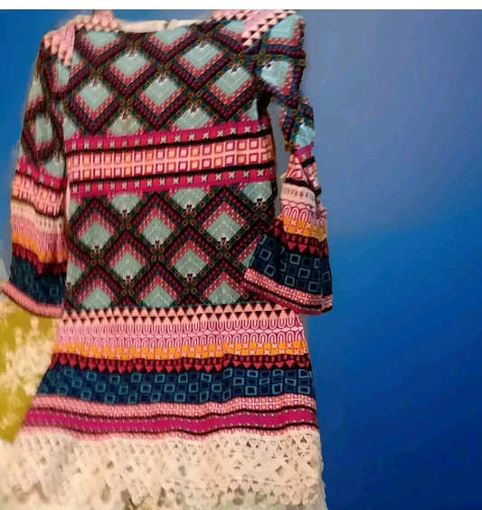 Girls Long Sleeve Rare Edition Patchwork Dress 6X