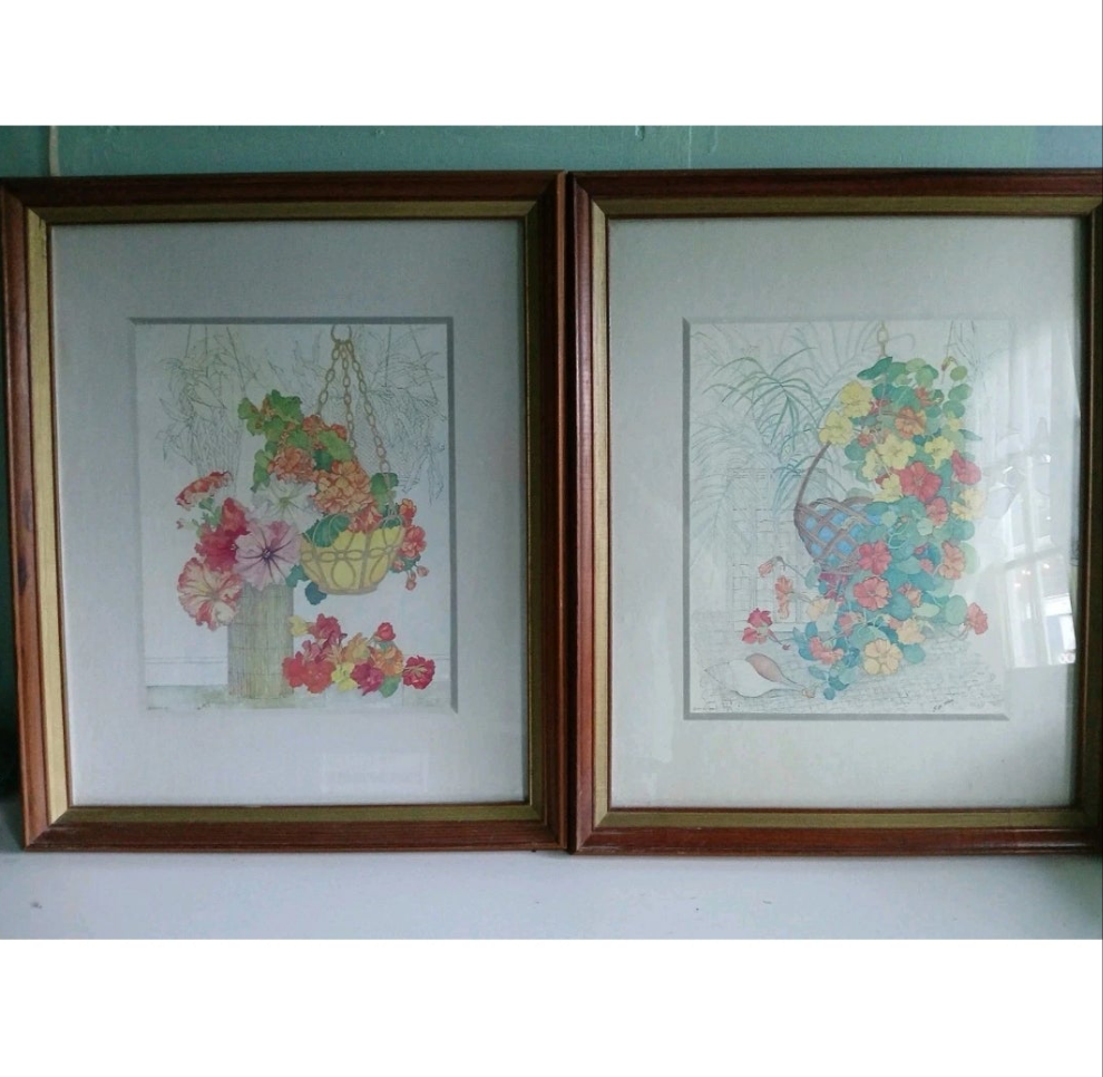 E M. May Lithographs 1976 D.A.C.NY Set Of 2 In Wooden Frames 70's Modern Design