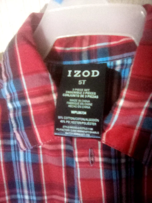 IZOD Red & Blue Plaid Boys Button Down Long Sleeve Shirt - Size 5T