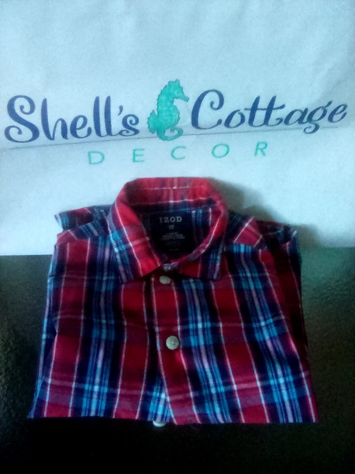 IZOD Red & Blue Plaid Boys Button Down Long Sleeve Shirt - Size 5T