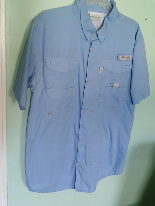 Columbia PFG Boys Shirt - Blue, Short Sleeve, XL