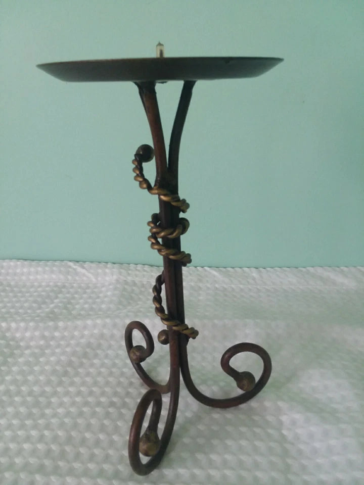7" Cast Wrought Iron Candelabra with Rope Design