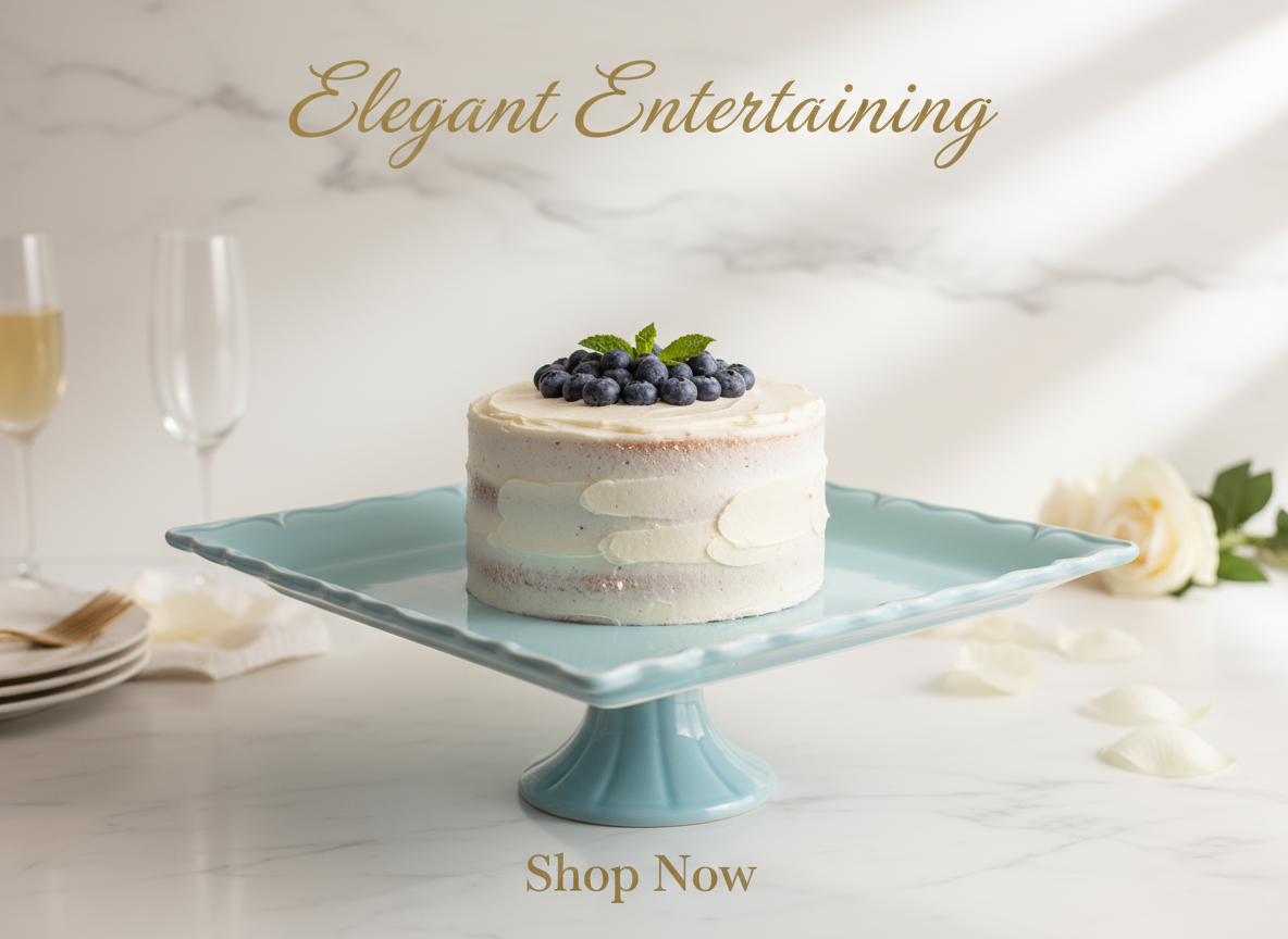 Ceramic Light Blue Cake Stand Social Media Banner