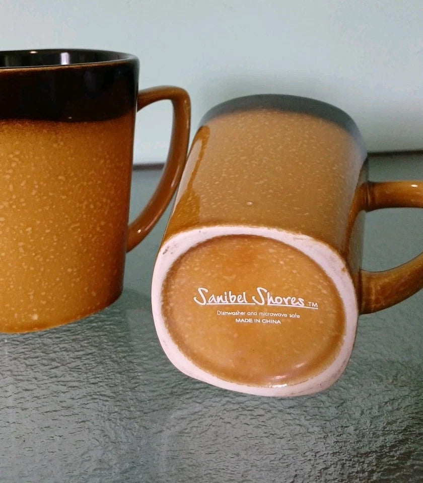 Set Of 2 Brown Two-tone GLAZE Coffee Cups Sanibel Shores