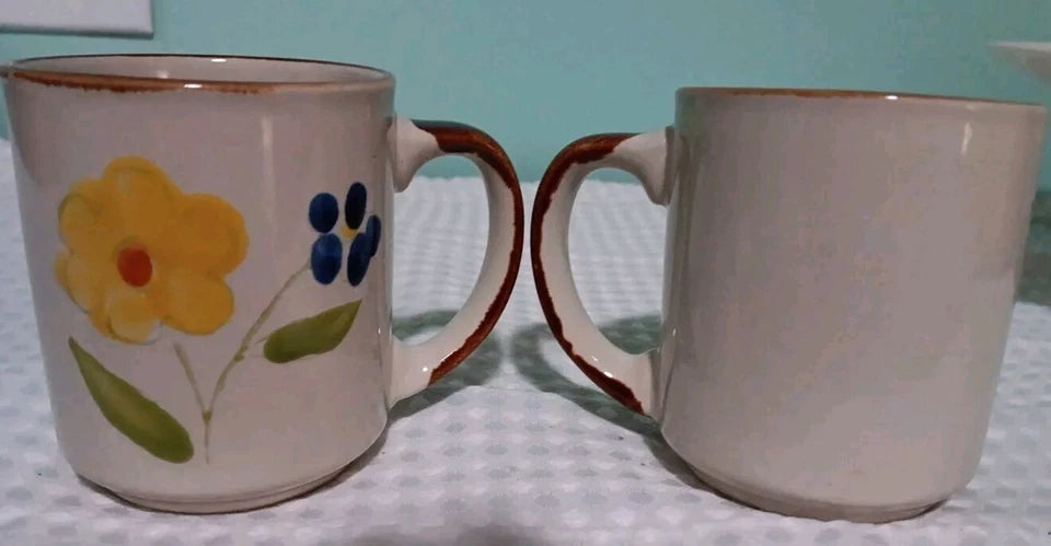 Set Of Floral Coffee Mugs Hand Painted