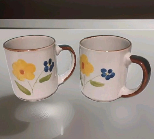 Set Of Floral Coffee Mugs Hand Painted