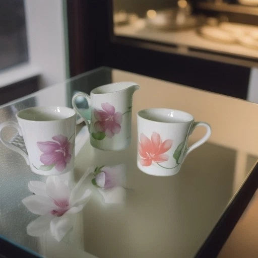 Corning Wear NY Cups and Creamer two sided  Floral Design Set of 3