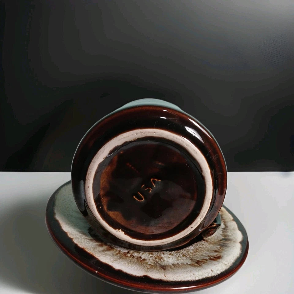 Vntg Brown Drip Glaz Coffee Cups & Saucers USA Pfaltzgraff Ovenproof