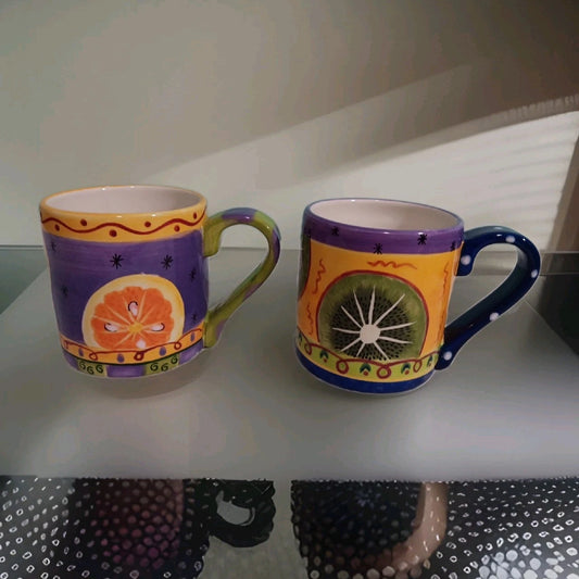 Vintage Fruit Design Hand Painted Jumbo Coffee Cups