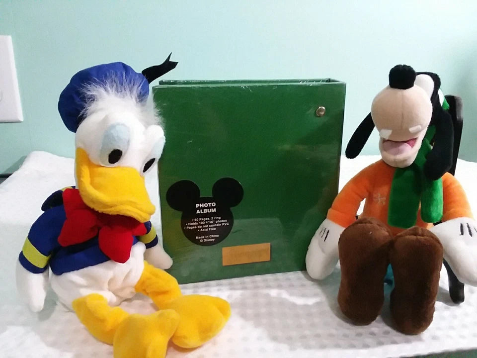 Disney Store Mickey Mouse Plush & Photo Memory Album & Donald Duck & Goofy Plush