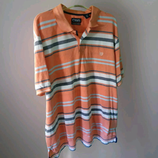CHAPS Mens XXL Polo Shirt - Short Sleeve Orange and Gray Stripe