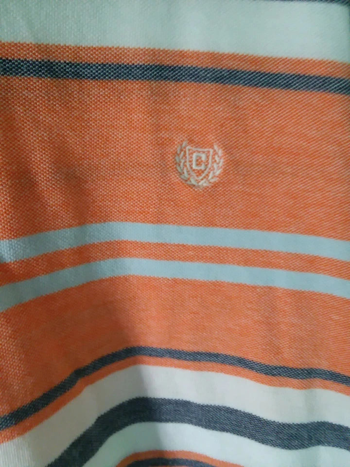 CHAPS Mens XXL Polo Shirt - Short Sleeve Orange and Gray Stripe