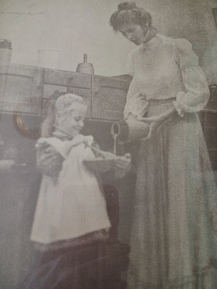 Vntg Photo R. Hendrickson Signed (Mother Daughter in the Kitchen)
