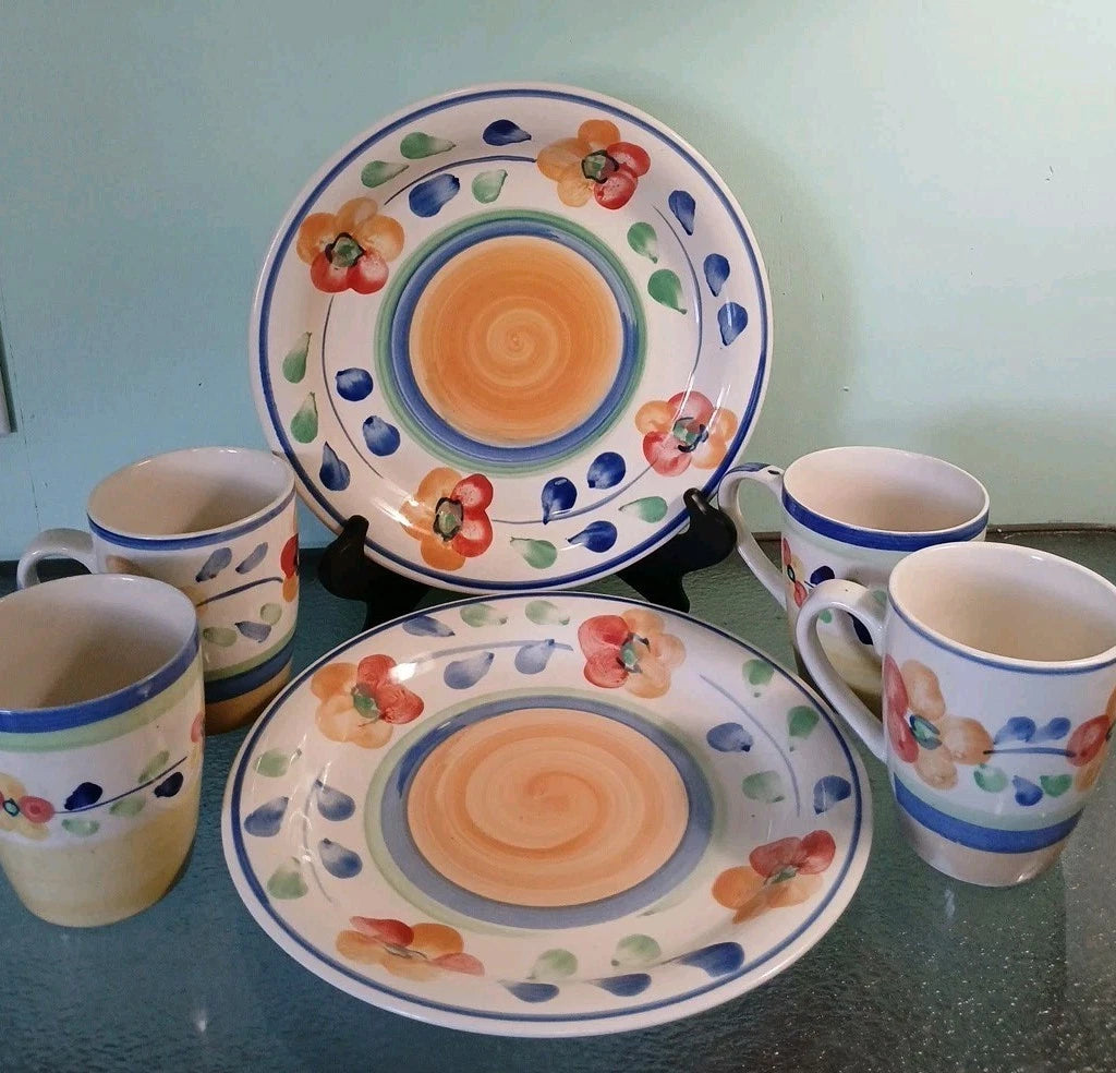 Hand Painted Summertime Dinner Set Plates & Cups