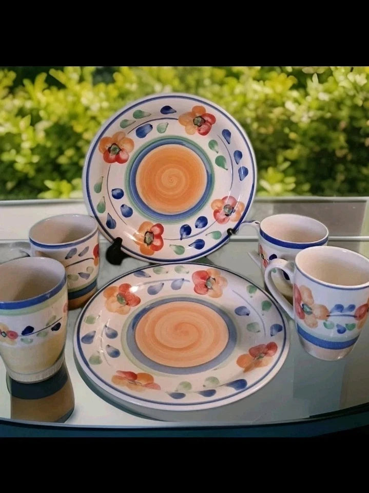 Hand Painted Summertime Dinner Set Plates & Cups