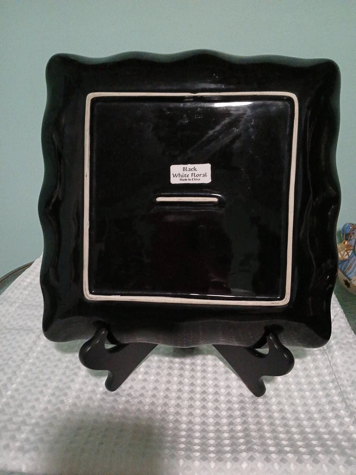 Vintage Black White Damask Floral Serving Platter