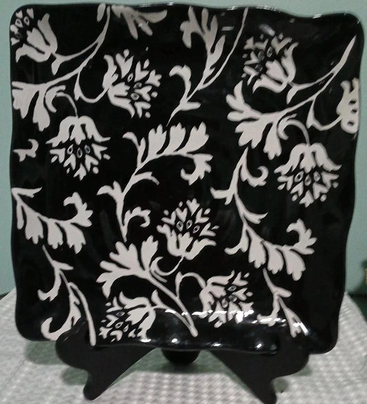 Vintage Black White Damask Floral Serving Platter