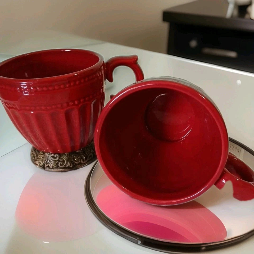 Lot Of 2 Burgundy Red Japanese Style Coffee Cups