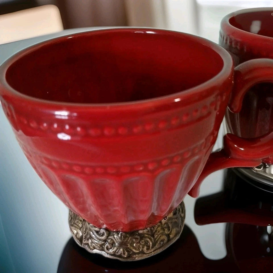 Lot Of 2 Burgundy Red Japanese Style Coffee Cups