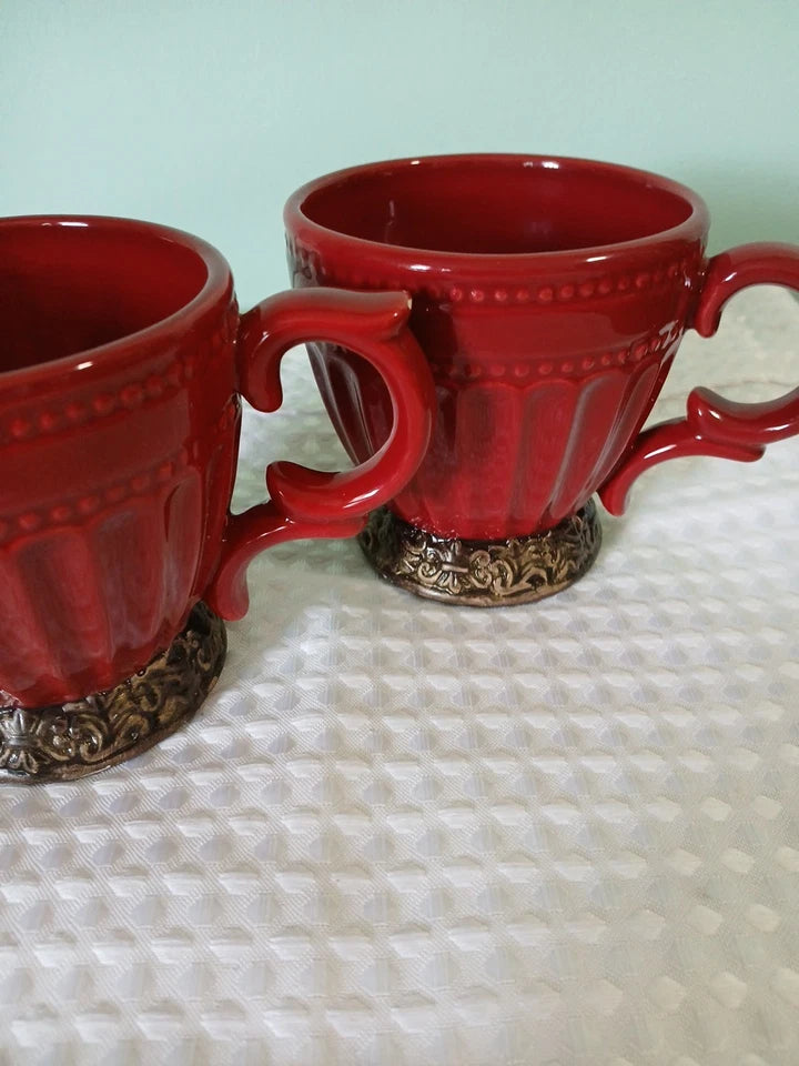 Lot Of 2 Burgundy Red Japanese Style Coffee Cups