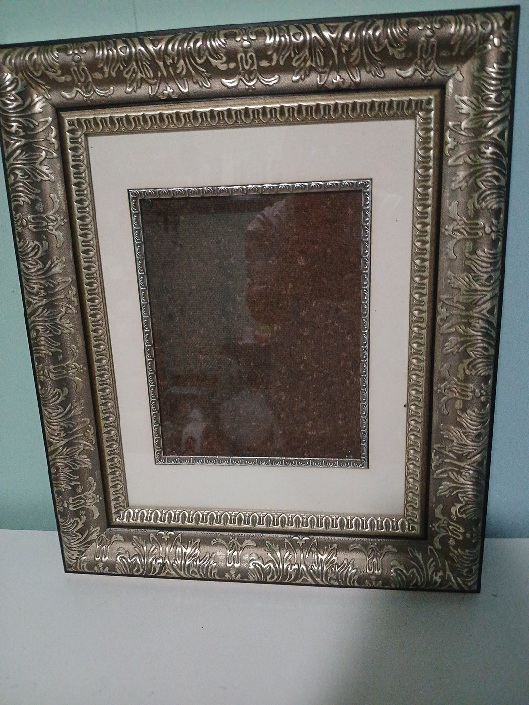 8 x 10  wood carved silver painted wall hanging frame,Matted for portrait