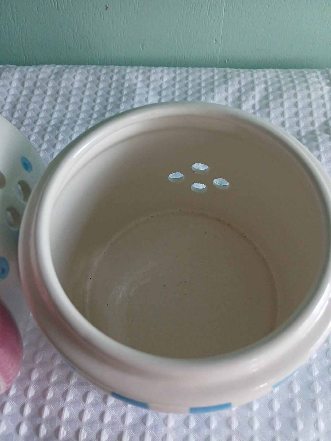 9" candle holder stand and shade, blue and pink with butterfly theme