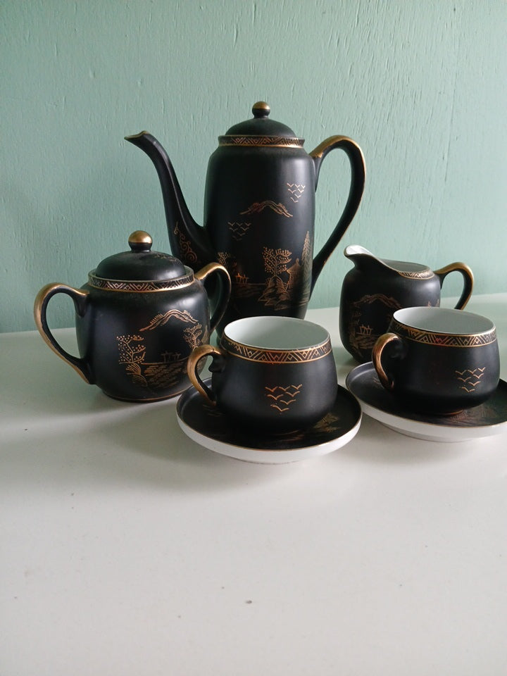 Complete Japanese Tea set By Sadek 6 piece(Andrea) Black & Gold Hand  painted