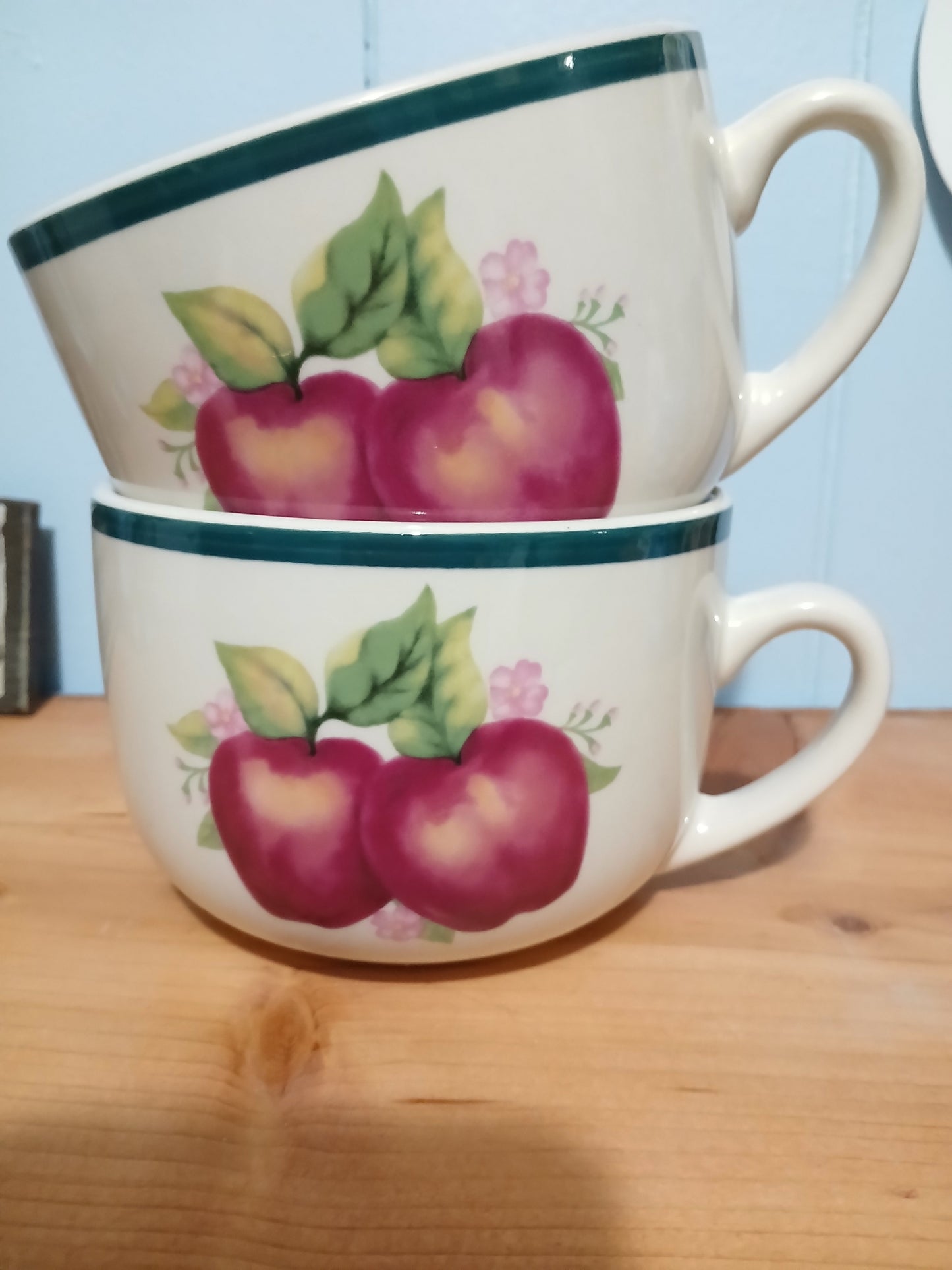 Set of 2 Large Soup Mugs Stoneware Apple Designs