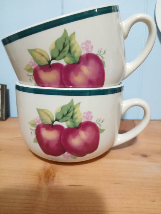 Set of 2 Large Soup Mugs Stoneware Apple Designs